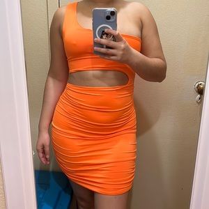 Orange one shoulder dress